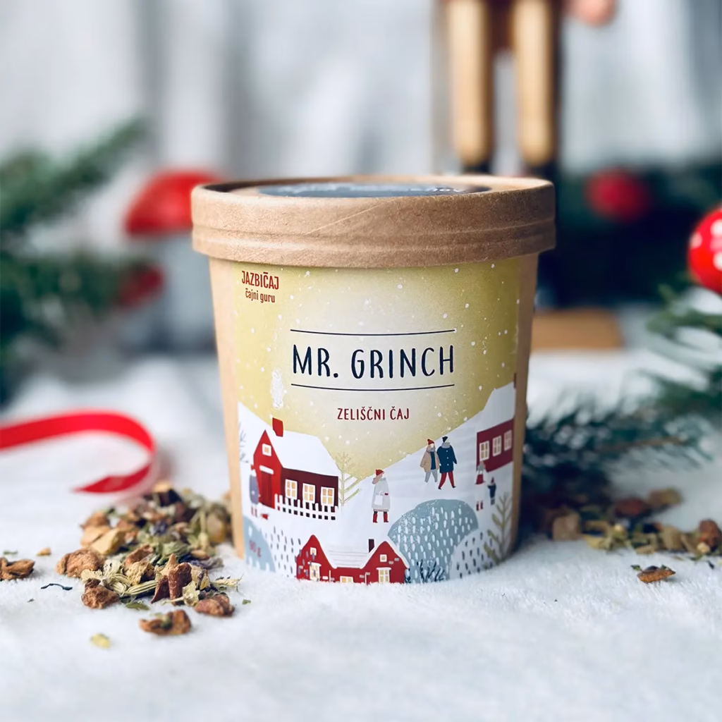 Jazbičaj Mr Grinch zeliščni čaj zimska ponudba
