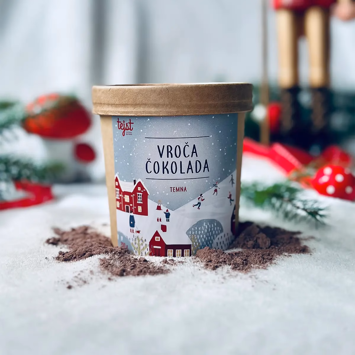 Temna vroča čokolada TEJST v prazničnem lončku